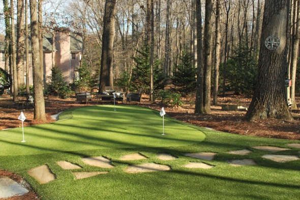 Phoenix backyard putting green with flags and trees