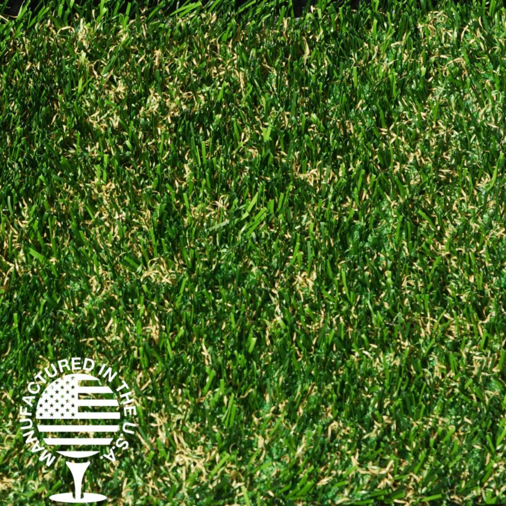 Close-up of spring green artificial grass turf, manufactured in the USA, featuring durable fibers designed for sports fields, playgrounds, and high-traffic landscape applications by Southwest Greens.