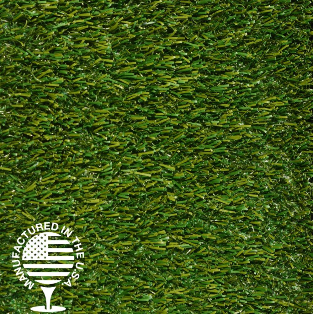 Close-up of field green and olive green artificial grass turf, manufactured in the USA, featuring durable fibers designed for sports fields, playgrounds, and high-traffic landscape applications by Southwest Greens.