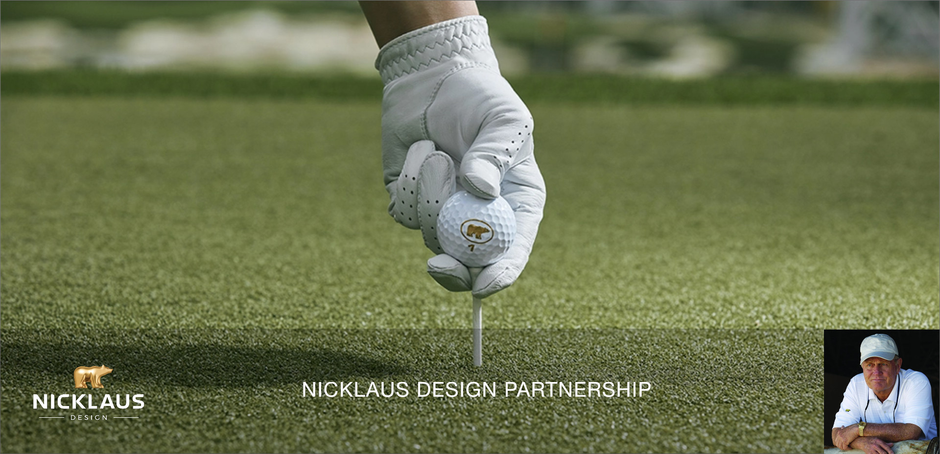 Southwest Greens Nicklaus Design Partnership announcement with golf glove, tee, and Nicklaus Design branding