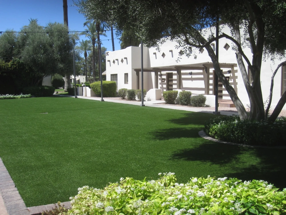 artificial turf in a front yard with a house