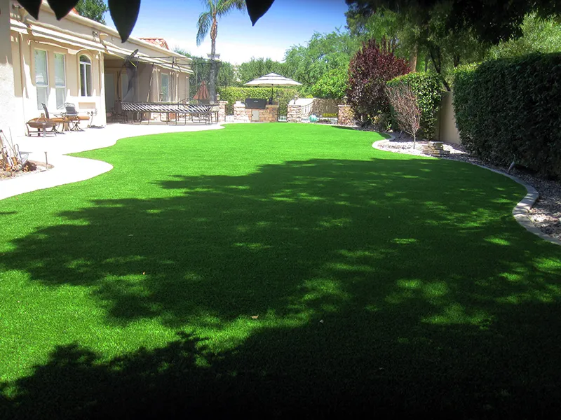 artificial turf in a yard near trees